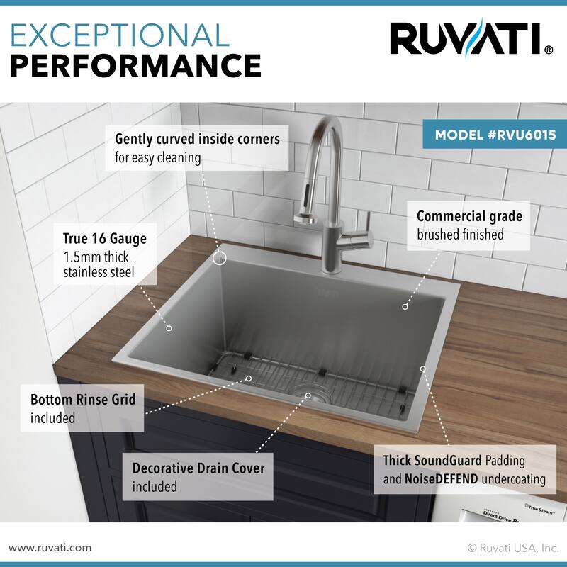 Ruvati Topmount Laundry Utility Sink 25" x 22" x 12" Tight Radius Deep